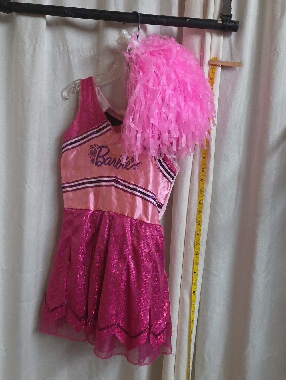Fantasy Play Barbie Pink Cheerleader Childs Dress Sz 4-6, Pom Poms ,